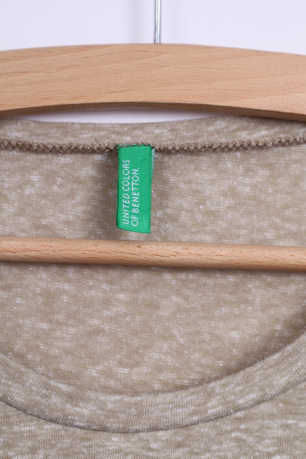 United Colors Of Benetton Mens M (S) Shirt Beige Blue Crew Neck One Pocket Casual Top