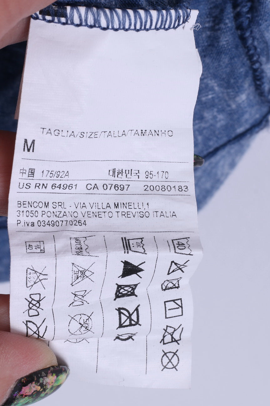 United Colors Of Benetton Mens M (S) Shirt Beige Blue Crew Neck One Pocket Casual Top