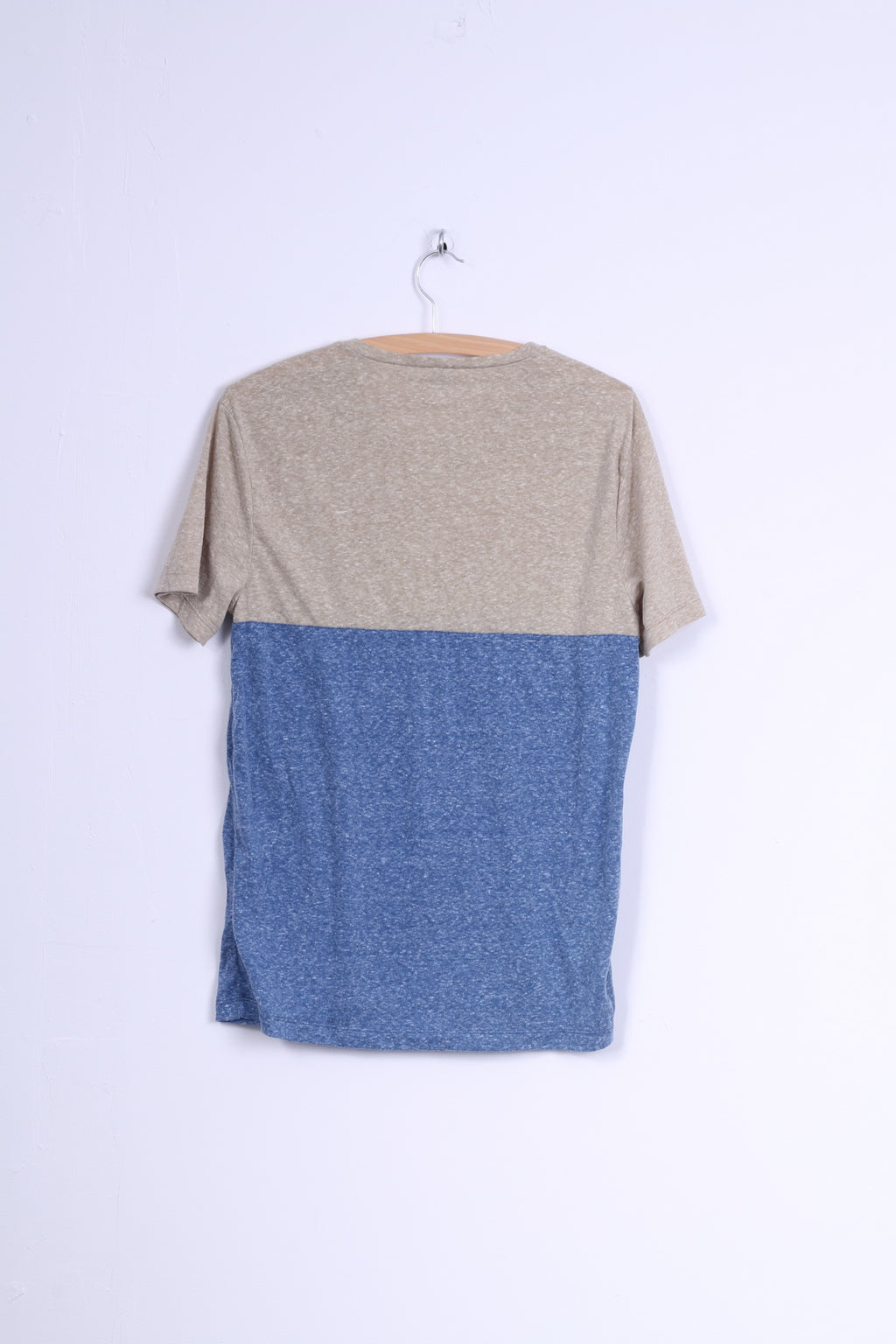 United Colors Of Benetton Mens M (S) Shirt Beige Blue Crew Neck One Pocket Casual Top