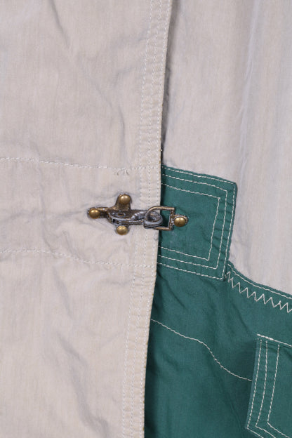Gil Bret Womens 16 XL Long Jacket Lightweight Cotton Nylon Full Zipper Beige/Green Shoulder Pads Vintage