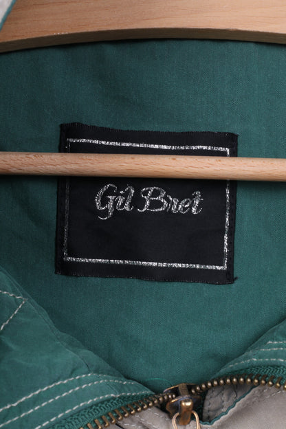 Gil Bret Femmes 16 XL Veste Longue Léger Coton Nylon Fermeture Éclair Complète Beige/Vert Épaulettes vintage 