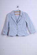 Veronika Maine Womens 10 M Blazer Jacket Single Breasted Blue 3/4 Sleeves Striped Cotton