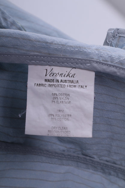 Veronika Maine Womens 10 M Blazer Jacket Single Breasted Blue 3/4 Sleeves Striped Cotton