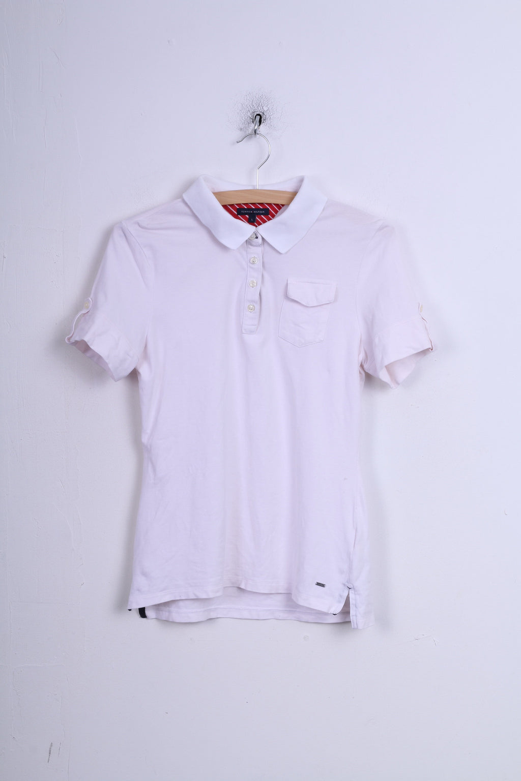 Tommy Hilfiger Polo S pour femme en coton blanc à manches courtes, coupe ajustée