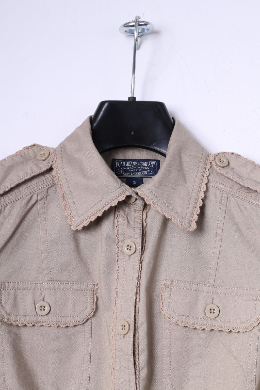 Polo Jeans Company Ralph Lauren Chemise décontractée pour femme - Haut long en coton boutonné - Beige