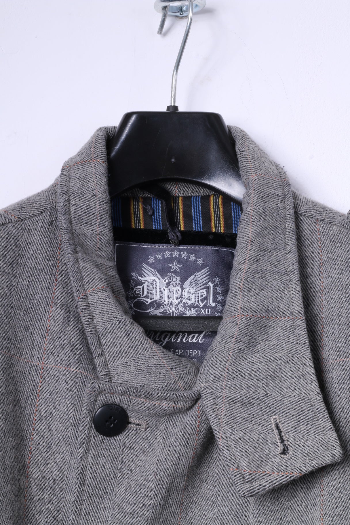 Diesel Mens 3 M Jacket Grey Herringbone Wool Blend Double Breasted Coat