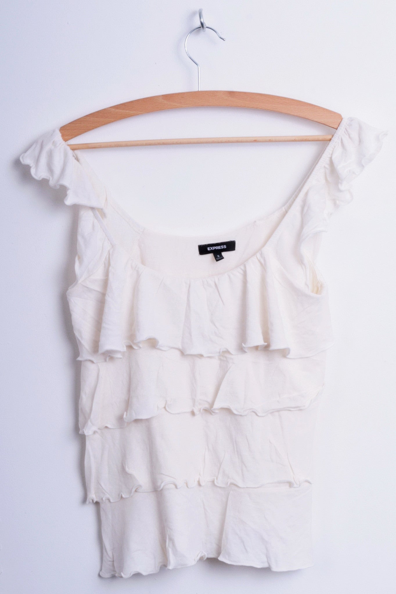 Express Womens S Flounce Blouse Top Cream Sleeveless Cotton - RetrospectClothes