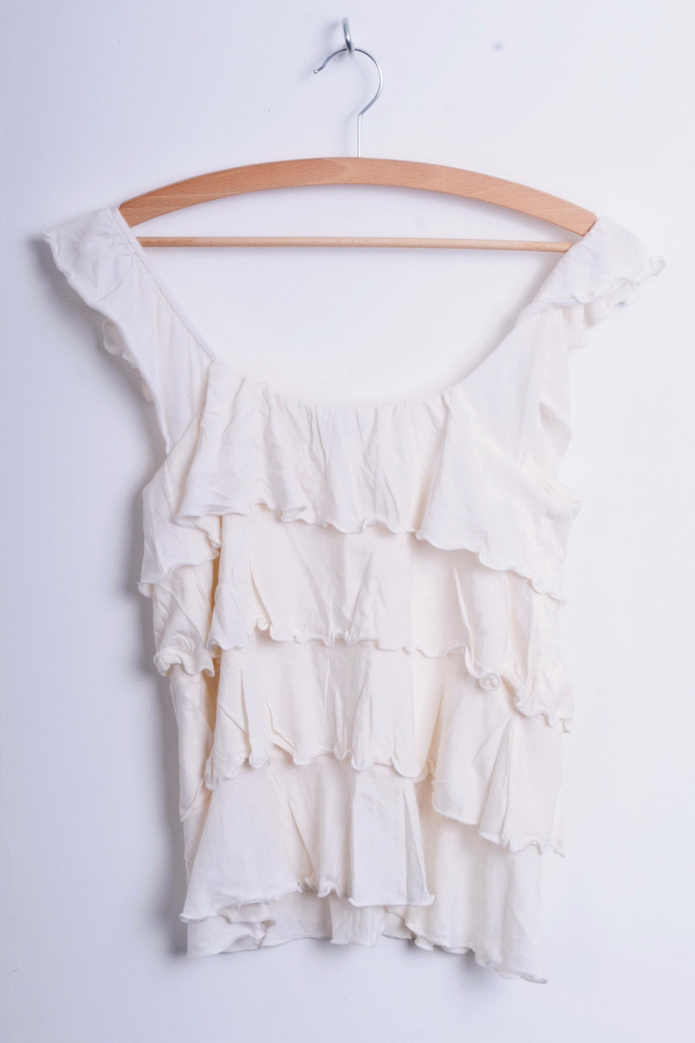 Express Womens S Flounce Blouse Top Cream Sleeveless Cotton - RetrospectClothes