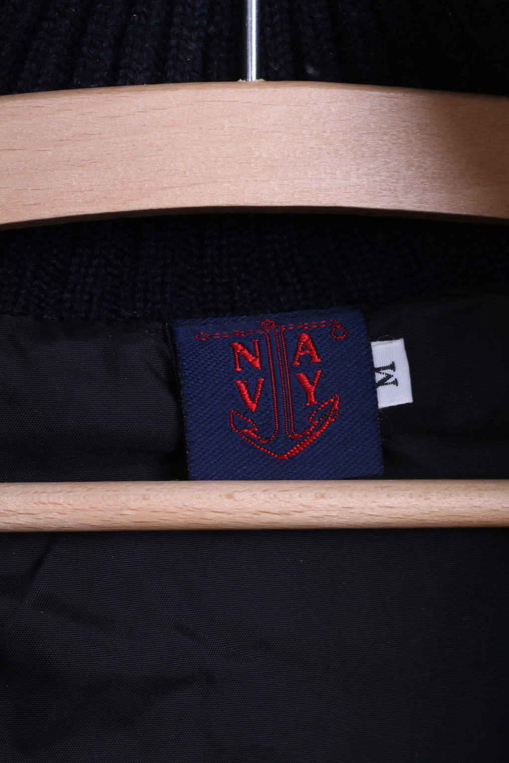 Navy Mens M Jumper Sweater Zip Neck Marine Jacket Striped Wool - RetrospectClothes