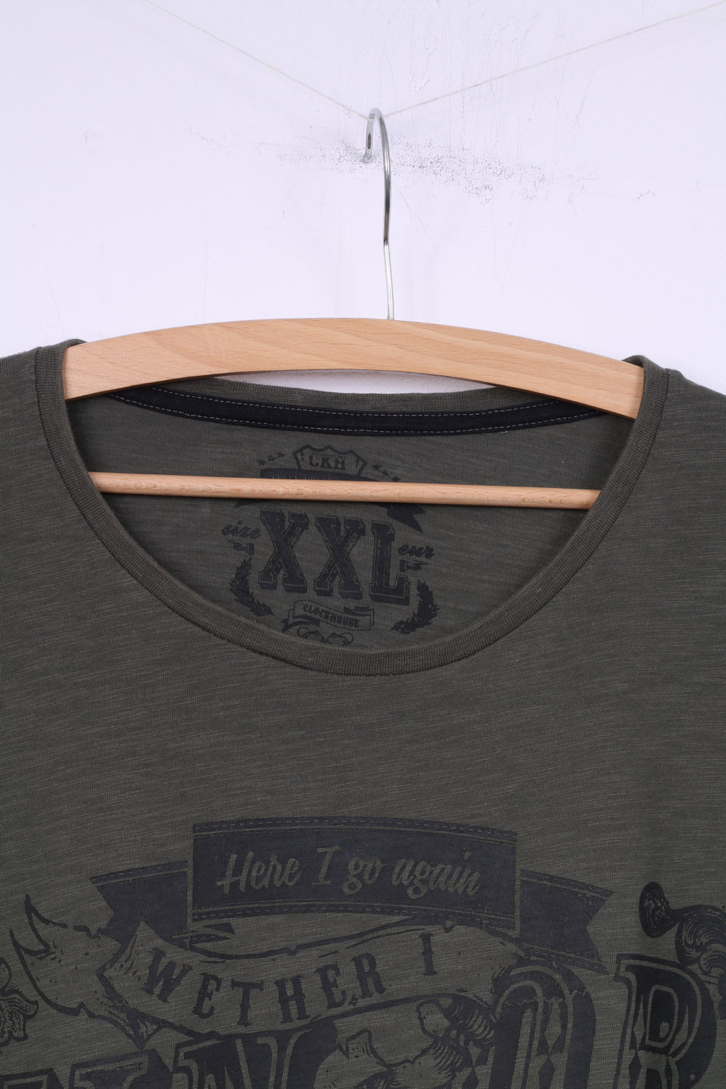 C&amp;A Clockhouse T-Shirt XXL Homme Vert Coton Graphic Win Or Lose Top 