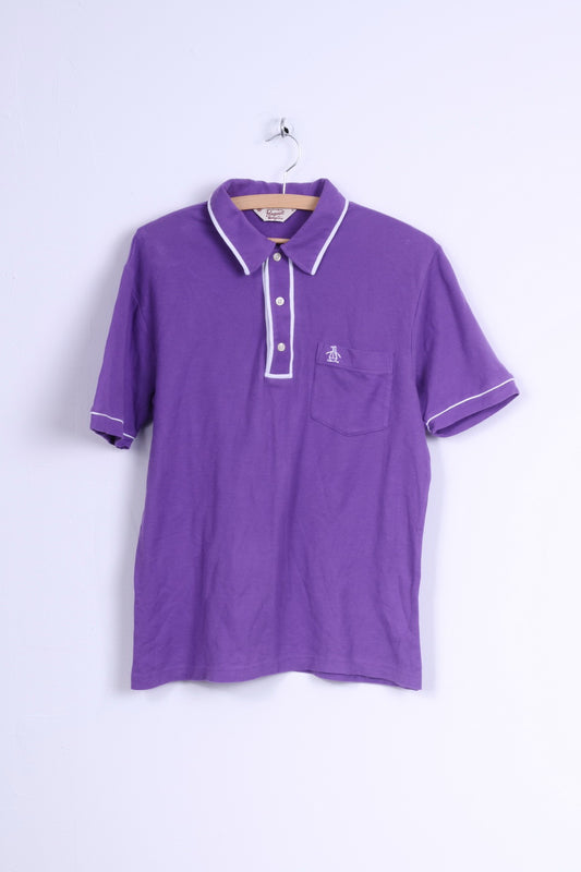 Penguin Mens M Polo Shirt Purple Cotton Slim Fit Stretch Top