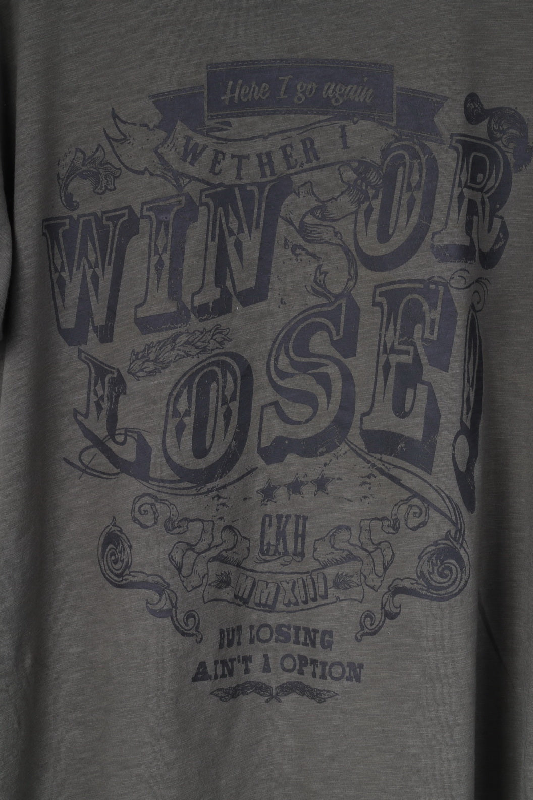 C&amp;A Clockhouse T-Shirt XXL Homme Vert Coton Graphic Win Or Lose Top 