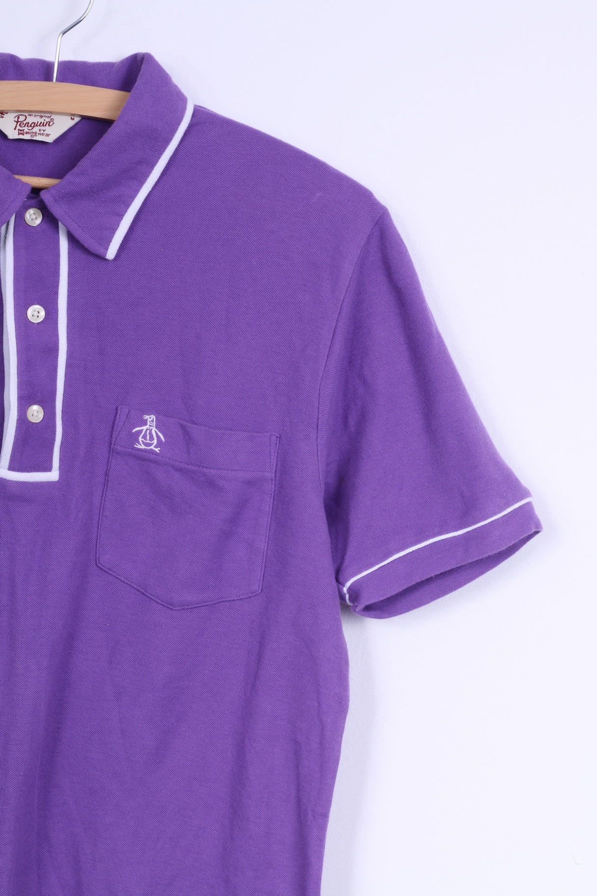 Penguin Mens M Polo Shirt Purple Cotton Slim Fit Stretch Top