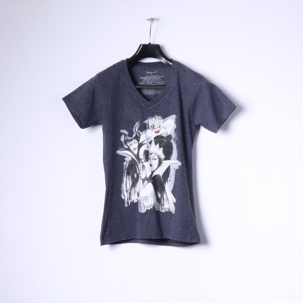 Disney Store T-shirt S pour femmes, haut en coton gris avec personnages noirs graphiques