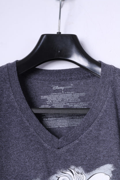 Disney Store T-shirt S pour femmes, haut en coton gris avec personnages noirs graphiques