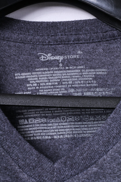 T-shirt da donna S Disney Store in cotone grigio con grafica nera con personaggi