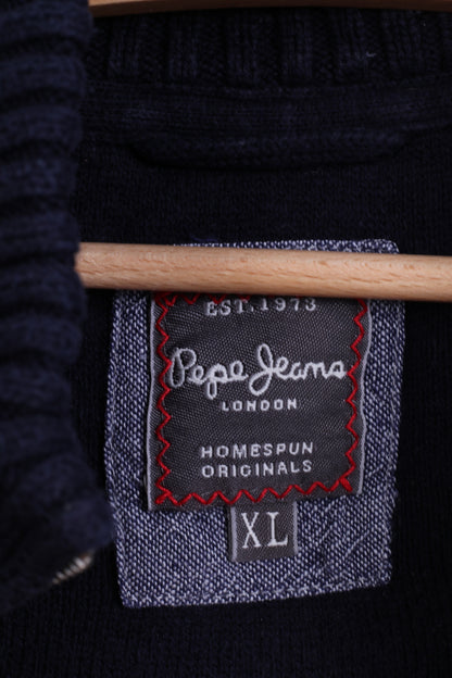 Pepe Jeans London Maglione da donna XL con collo e zip in cotone blu scuro