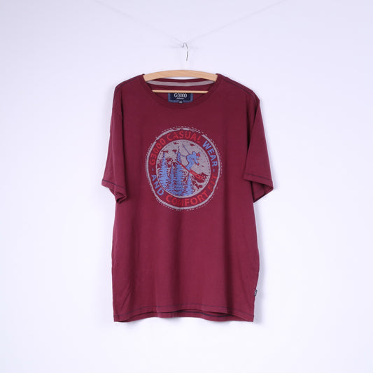 G3000 Collection Mens 2XL T-Shirt Graphic Maroon Crew Neck Cotton Top