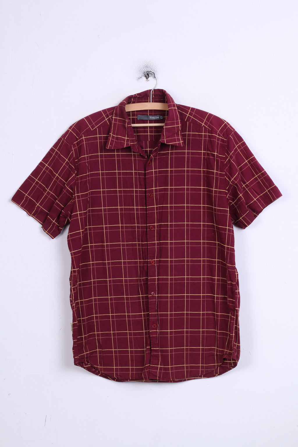 TOG 24 Chemise décontractée L Homme Bordeaux à manches courtes en coton à carreaux