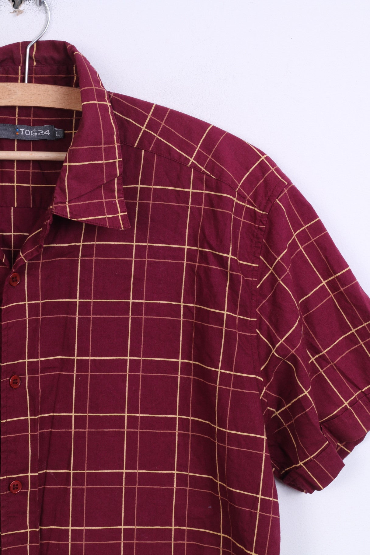 TOG 24 Chemise décontractée L Homme Bordeaux à manches courtes en coton à carreaux