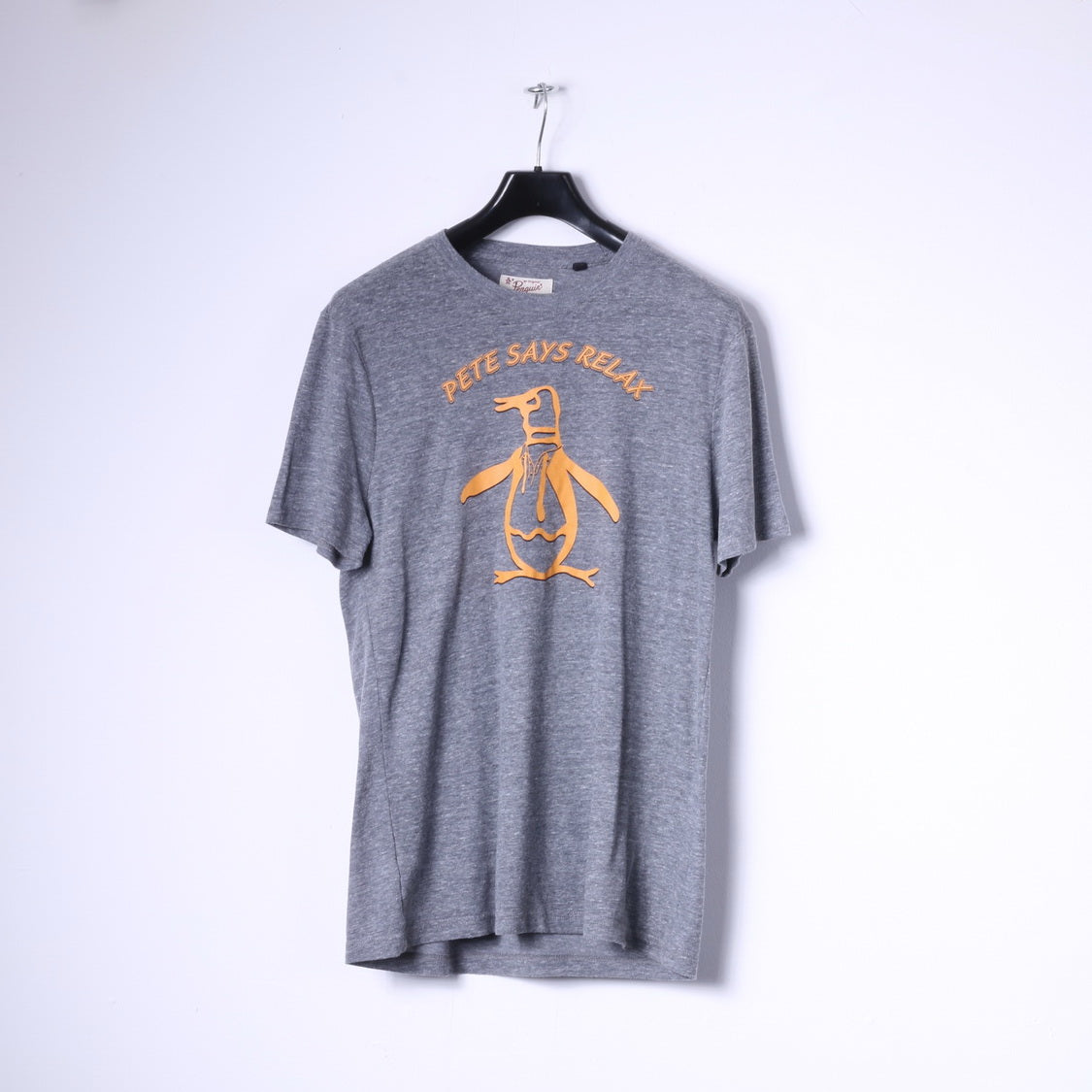 Penguin T-Shirt L Homme Gris Coton Stretch Col Rond Graphique Relax