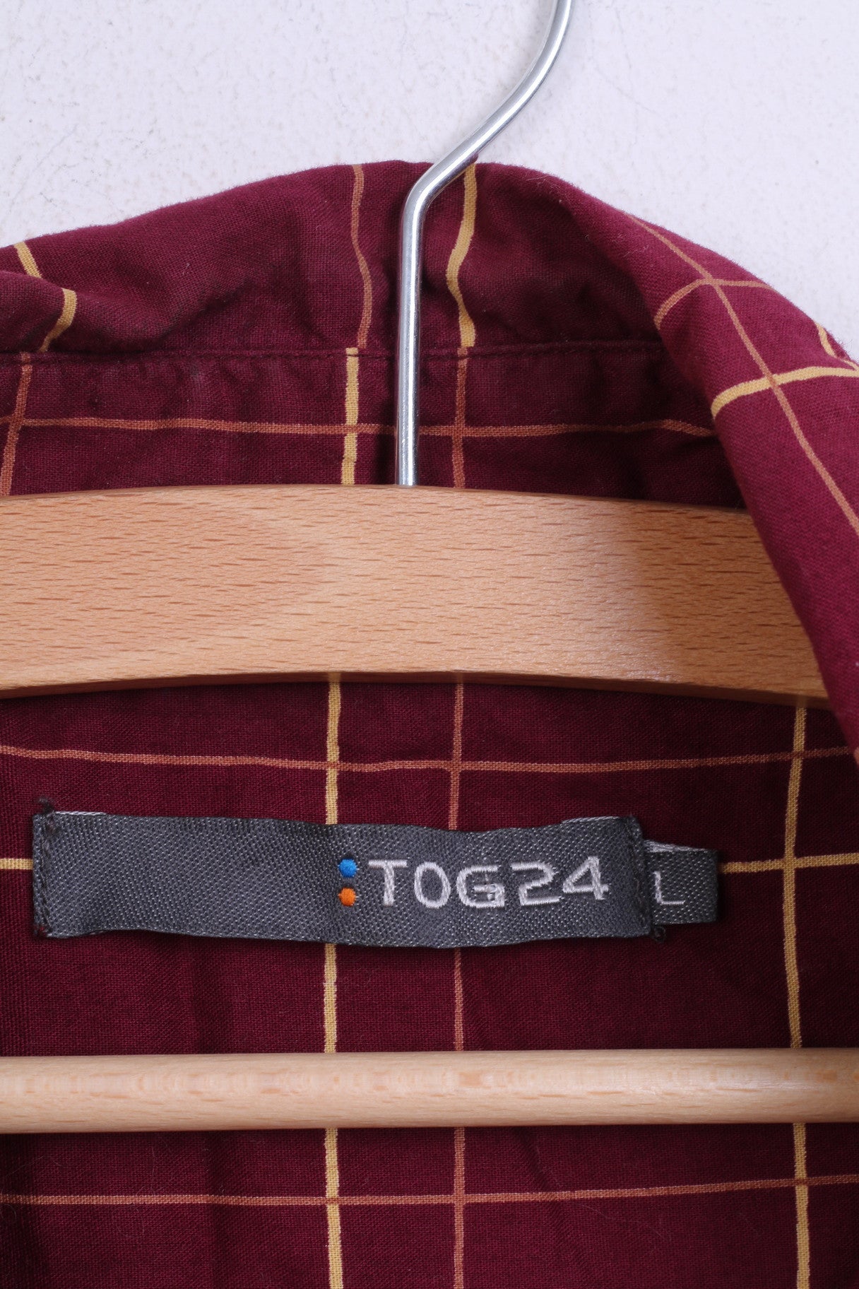 TOG 24 Chemise décontractée L Homme Bordeaux à manches courtes en coton à carreaux