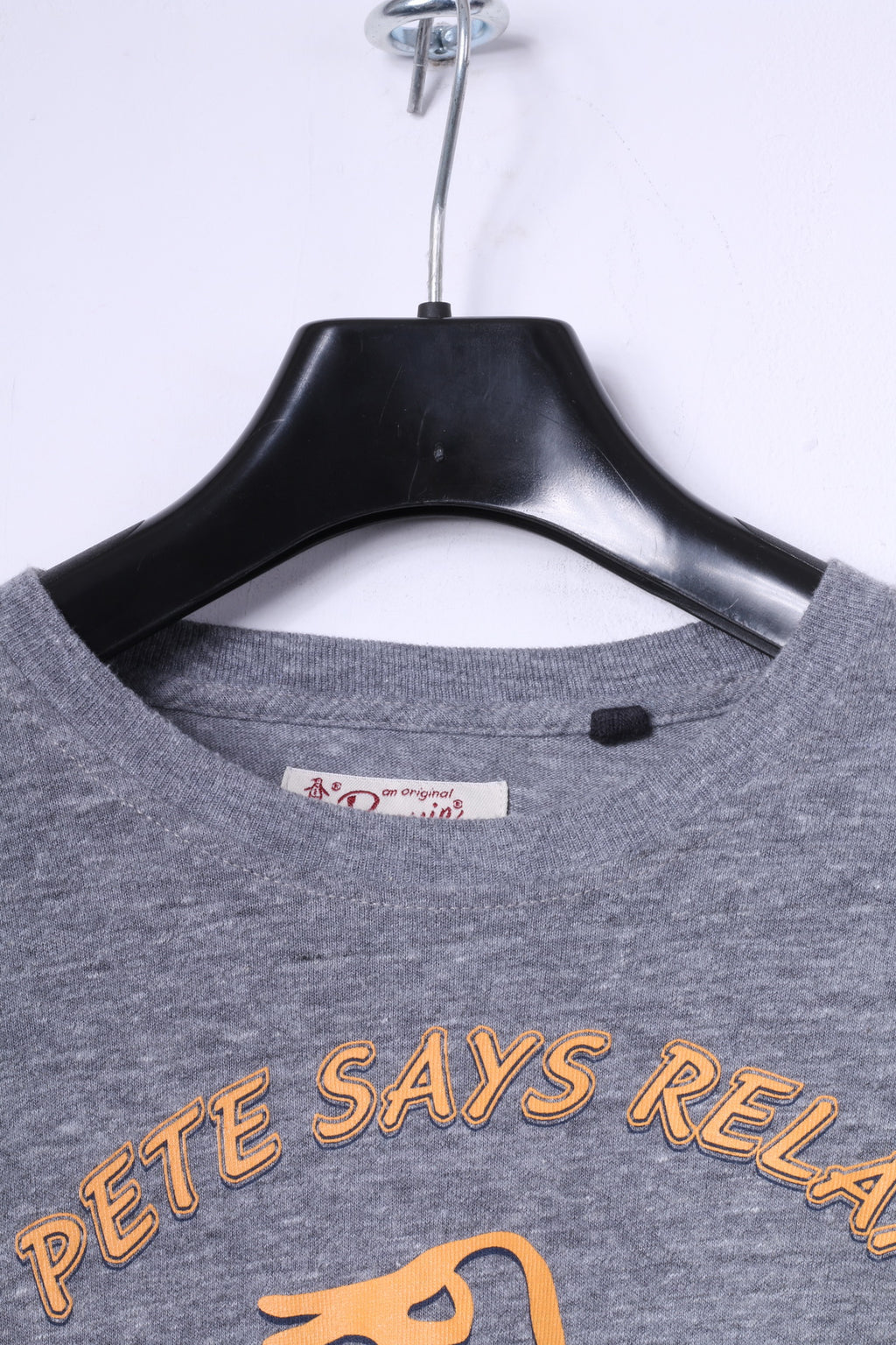 Penguin T-Shirt L Homme Gris Coton Stretch Col Rond Graphique Relax