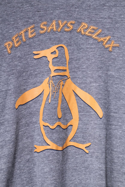 Penguin Mens L T-Shirt Grey Cotton Stretch Crew Neck Graphic Relax