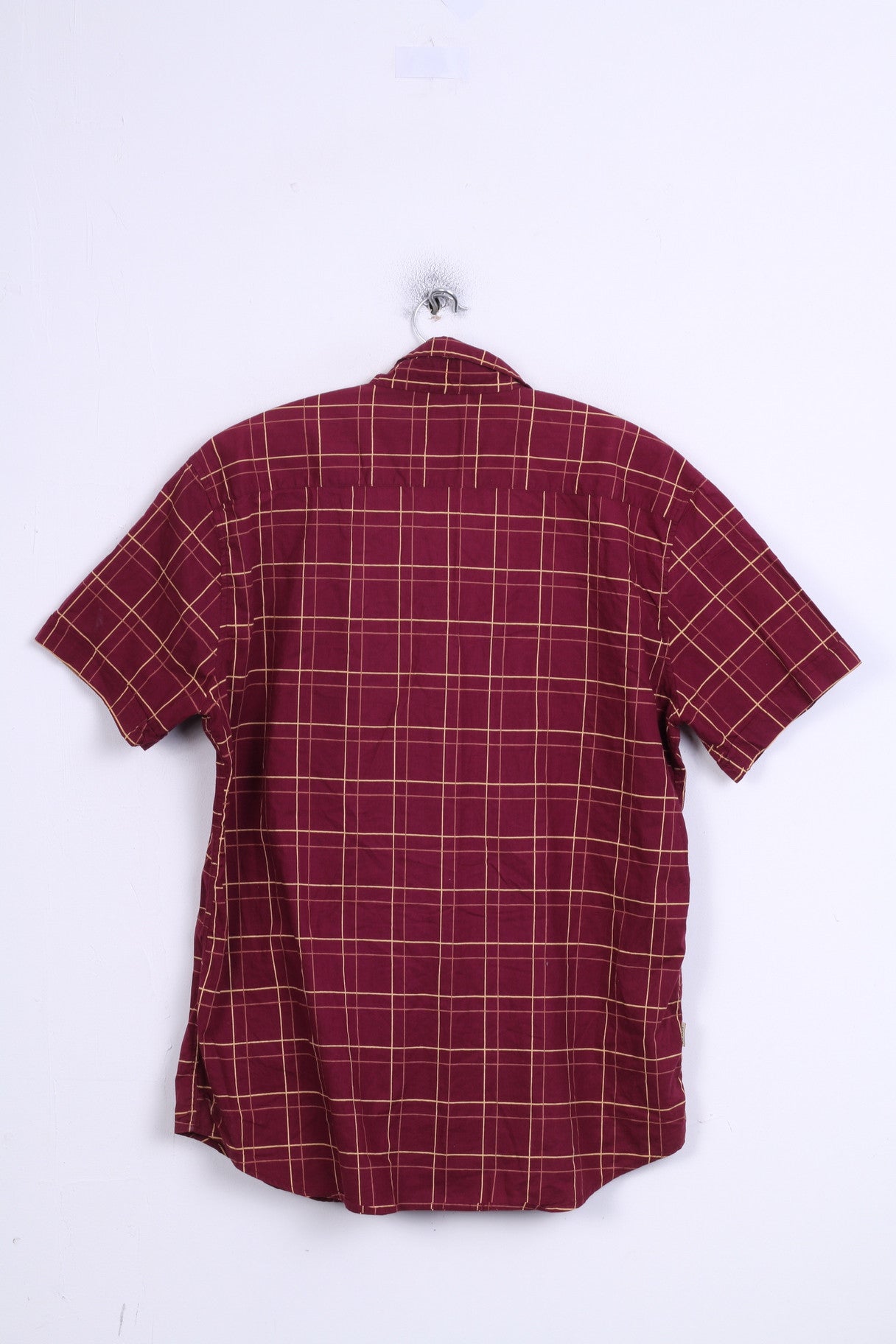 TOG 24 Mens L Casual Shirt Burgundy Short Sleeve Cotton Check
