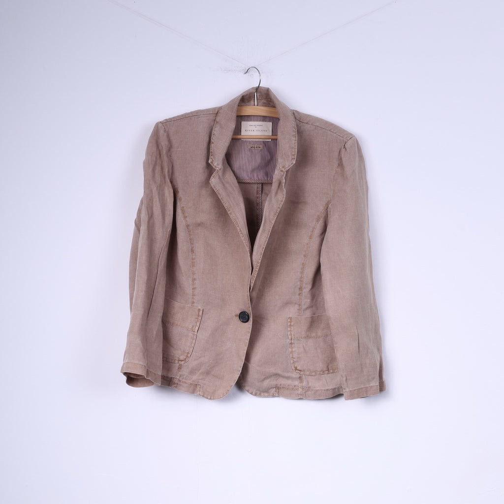River Island Womens 14 40 L Blazer Lino Beige Monopetto Top Spalline 