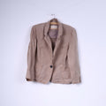 River Island Womens 14 40 L Blazer Linen Beige Single Breasted Top Shoulder Pads