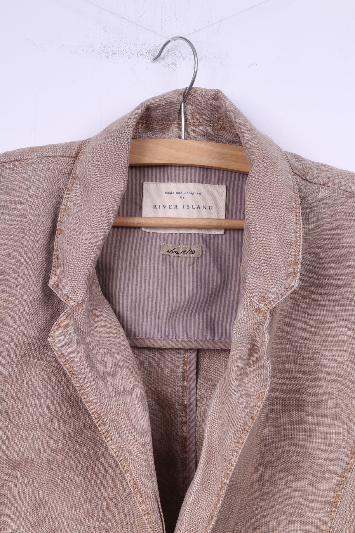 River Island Womens 14 40 L Blazer Lino Beige Monopetto Top Spalline 