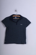 Polo Reebok da donna XL a righe blu scuro con bottoni in cotone sportivo