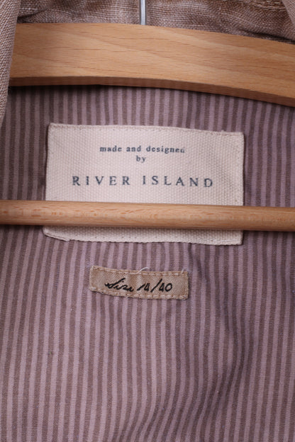 River Island Womens 14 40 L Blazer Linen Beige Single Breasted Top Shoulder Pads