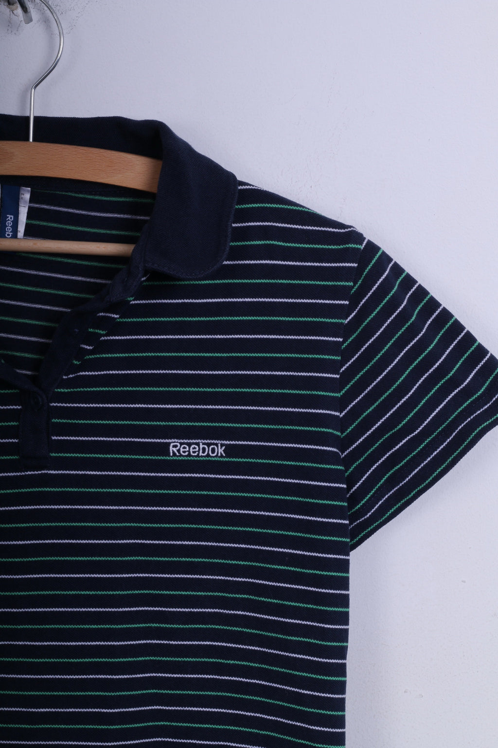 Reebok Polo XL Femme Stripes Navy Button Up Cotton Sport