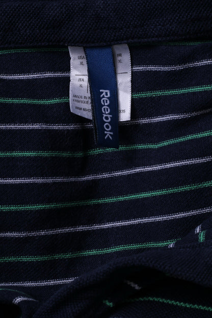 Reebok Polo XL Femme Stripes Navy Button Up Cotton Sport