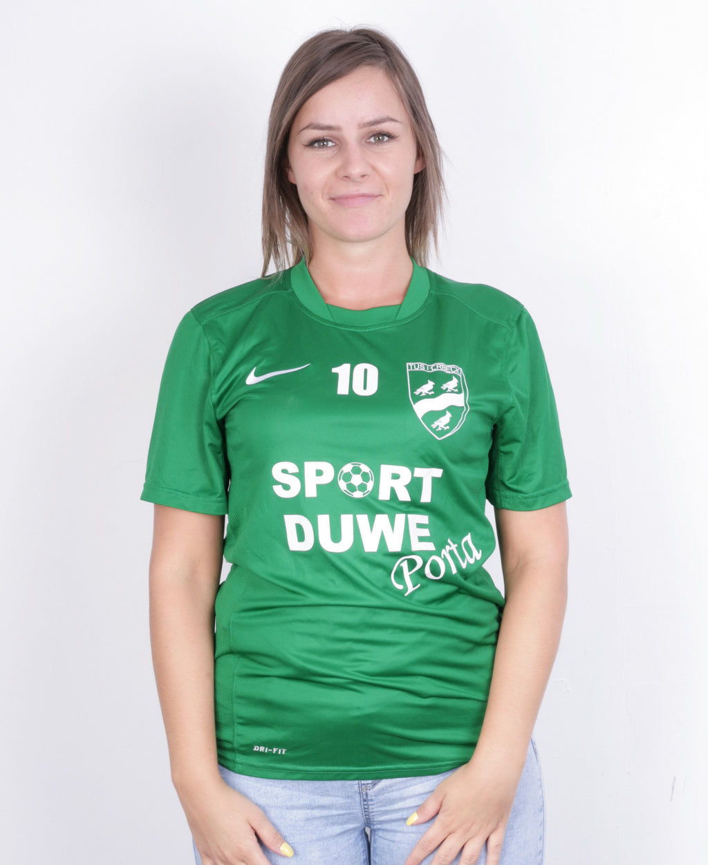 Nike Womens S Shirt Green Dri-Fit Sport Short Sleeve Football - RetrospectClothes