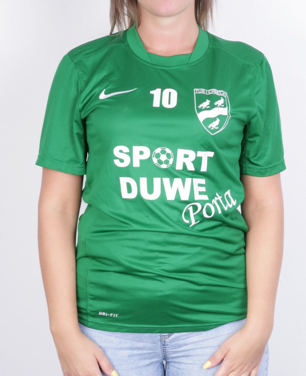 Nike Womens S Shirt Green Dri-Fit Sport Short Sleeve Football - RetrospectClothes