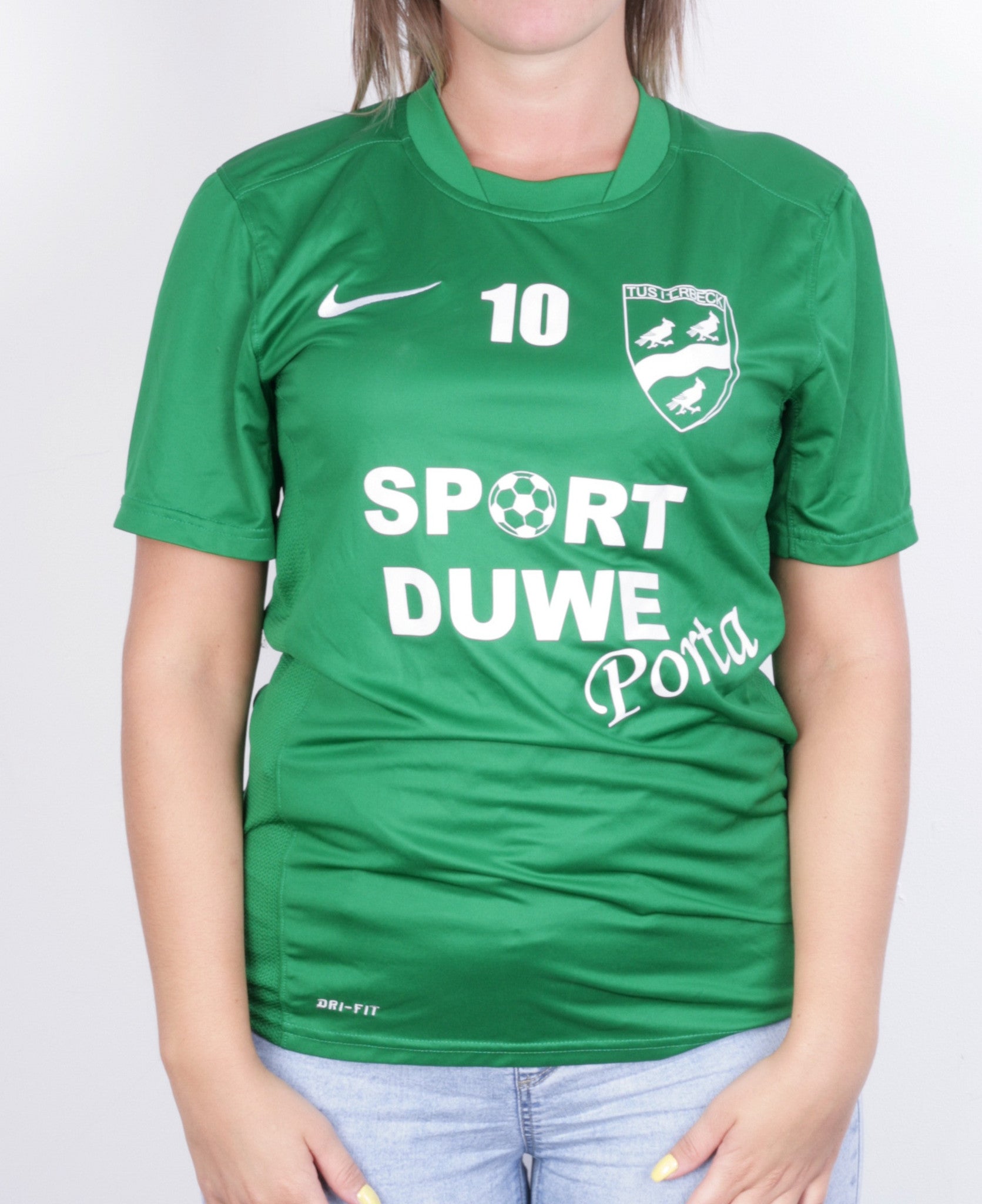 Nike Womens S Shirt Green Dri-Fit Sport Short Sleeve Football - RetrospectClothes