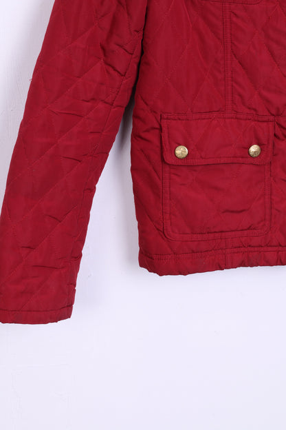 Parisian Womens 10 S Quilted Jacket Maroon Patch Handcrafted - RetrospectClothes