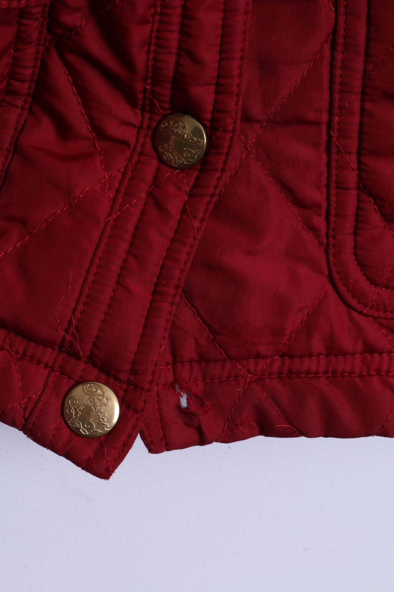 Parisian Womens 10 S Quilted Jacket Maroon Patch Handcrafted - RetrospectClothes