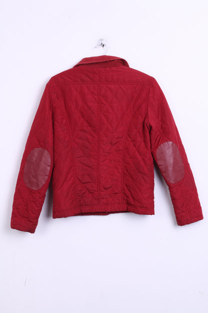 Parisian Womens 10 S Quilted Jacket Maroon Patch Handcrafted - RetrospectClothes