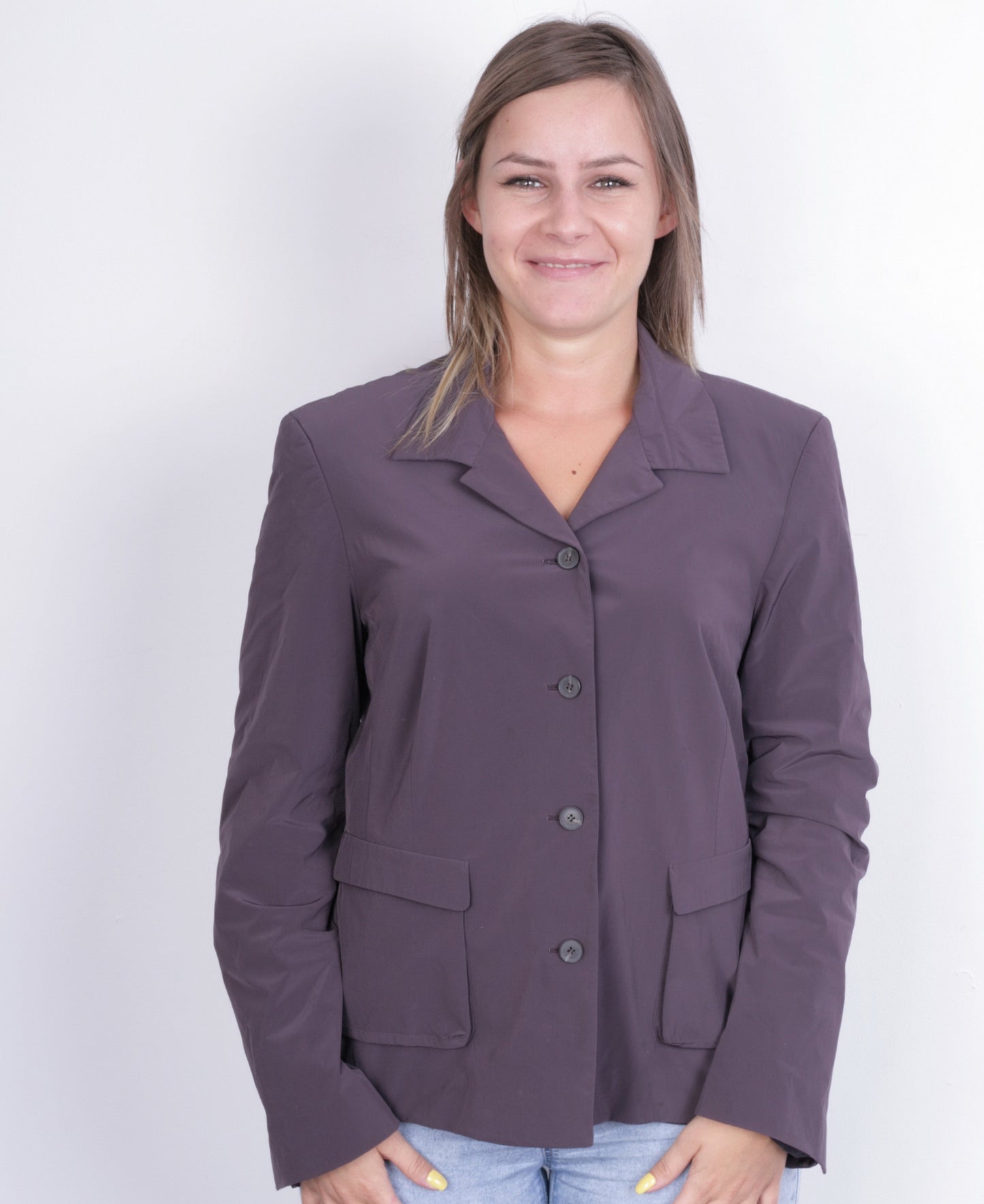 Toni Gard Womens 16 M Top Suit Purple Buttons Down Nylon - RetrospectClothes