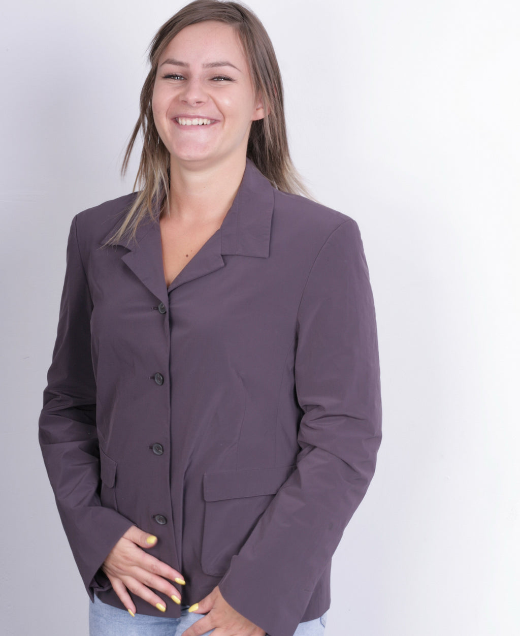 Toni Gard Womens 16 M Top Suit Purple Buttons Down Nylon - RetrospectClothes