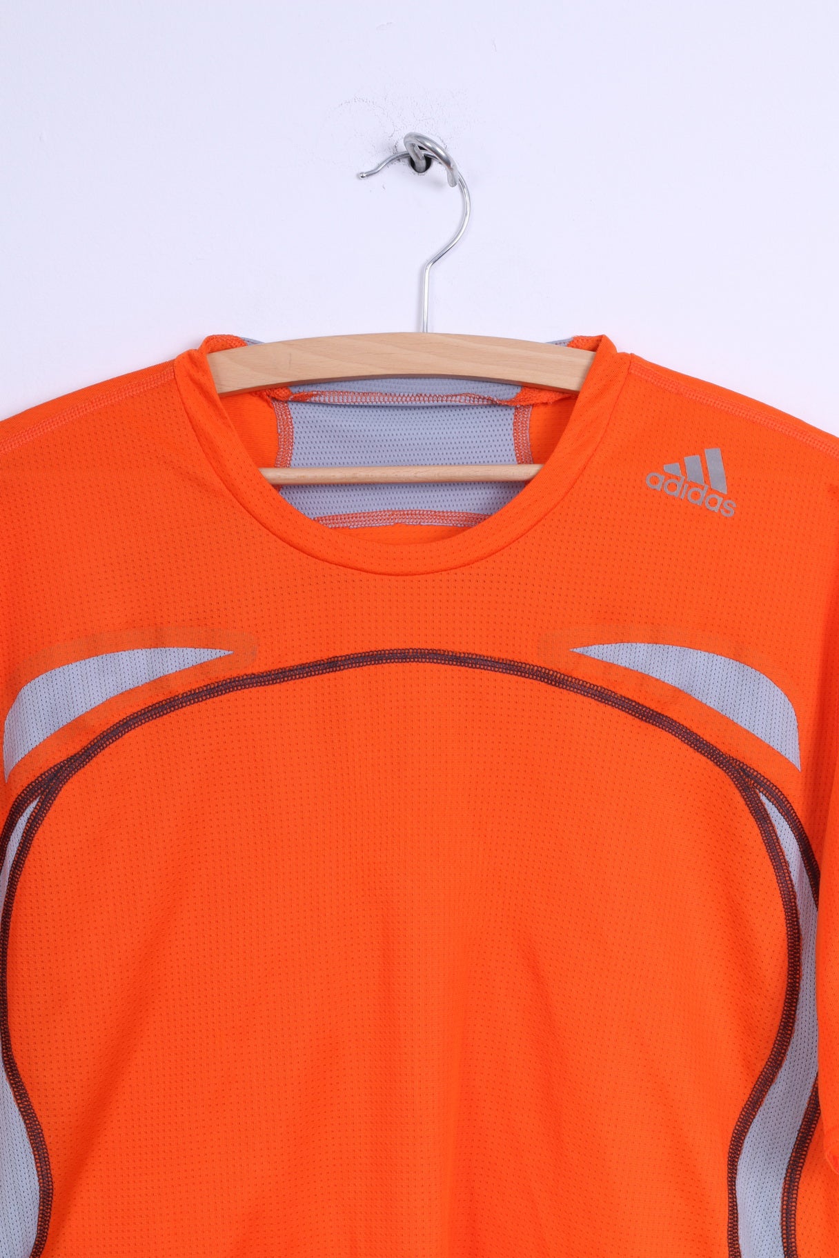 Adidas Mens XL Shirt Orange For Motion Crew Neck 3 Stripe Top Jersey