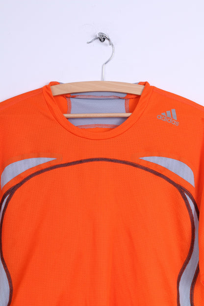 Maglia Adidas XL da uomo arancione per movimento girocollo con 3 strisce in maglia