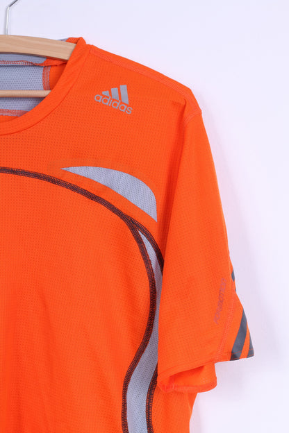 Maglia Adidas XL da uomo arancione per movimento girocollo con 3 strisce in maglia