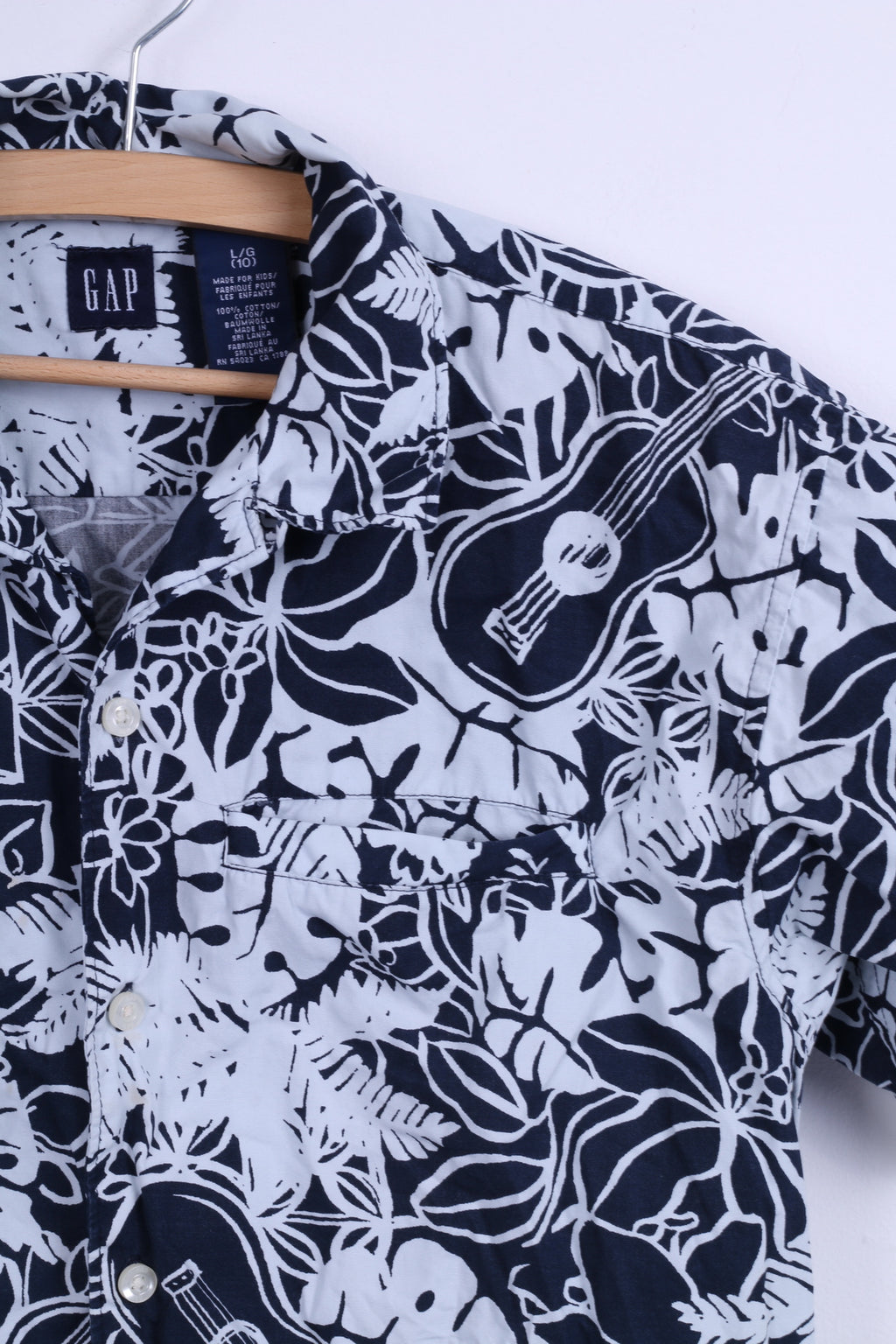 GAP Boys L 10 Age Chemise décontractée en coton bleu marine imprimé à manches courtes