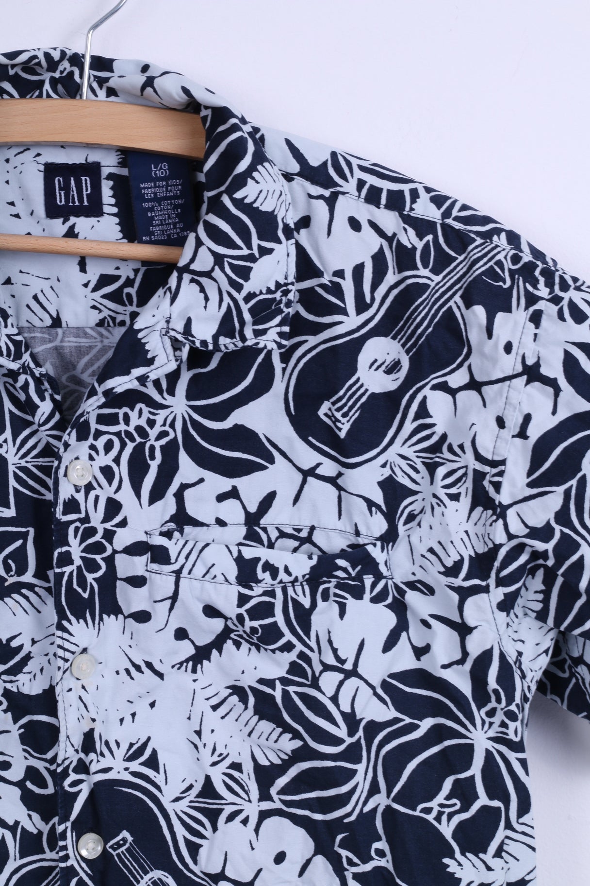 GAP Camicia casual per ragazzi L 10 anni Manica corta con stampa fiori in cotone blu scuro