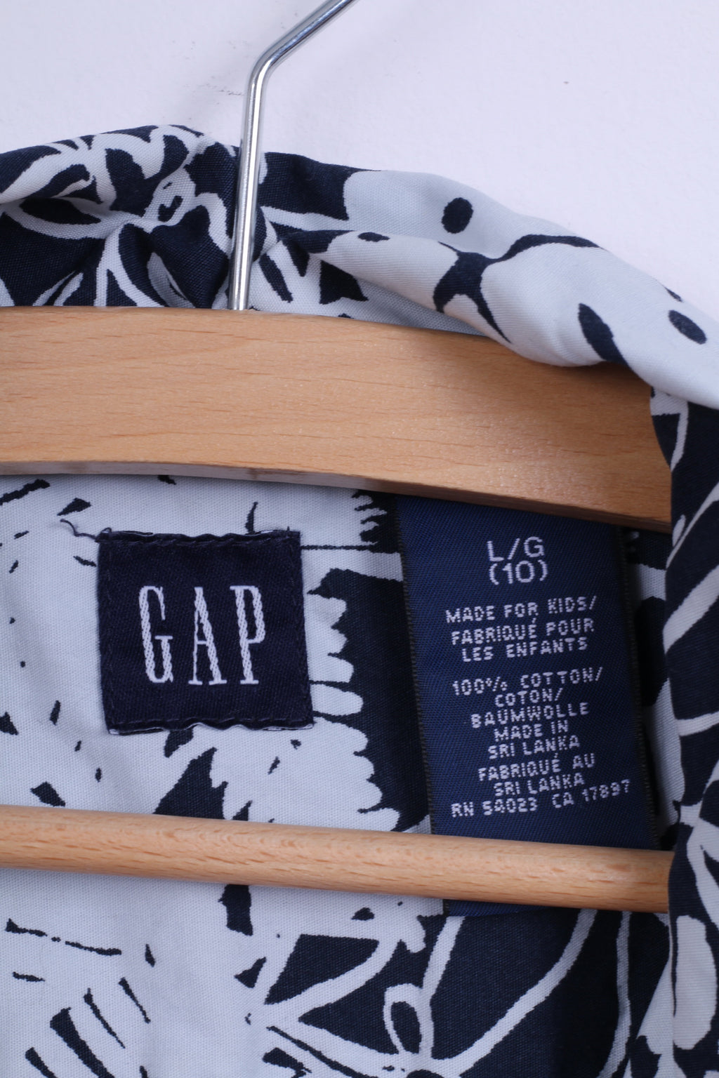 GAP Boys L 10 Age Chemise décontractée en coton bleu marine imprimé à manches courtes